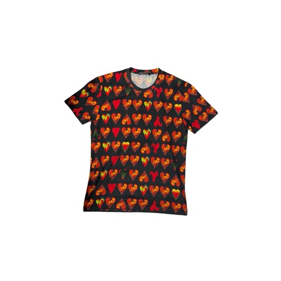 sz XSNEW $650 VERSACE Mens Black Cotton ‎ HEART RUNWAY PRINT Crew Neck T-SHIRT